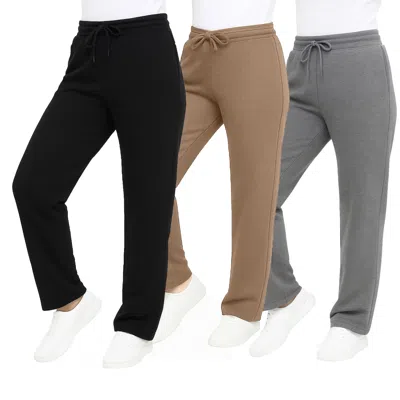Blue Ice Women's Loose Fit Classic Heavyweight Fleece Sweatpants With Open Bottom -3 Pack In Multi