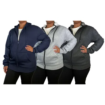Blue Ice Women's Loose Fit Fleece Lined Full-zip Hoodie -3 Pack In Multi