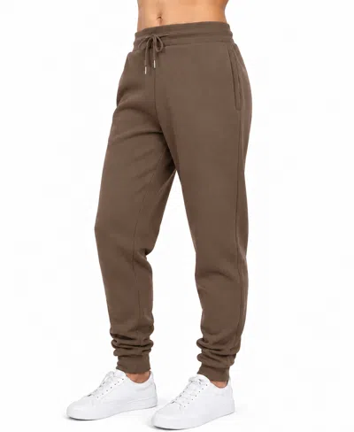 Blue Ice Women's Loose Fit Heavyweight Classic Fleece Jogger Sweatpants With Zipper Side Pockets In Brown