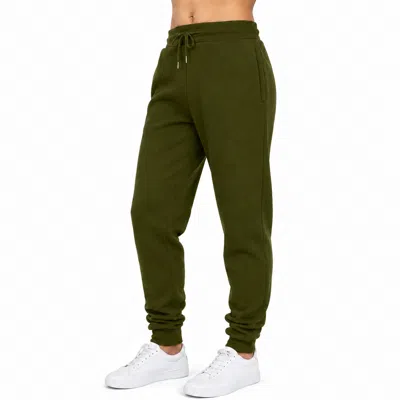 Blue Ice Women's Loose Fit Heavyweight Classic Fleece Jogger Sweatpants With Zipper Side Pockets In Green
