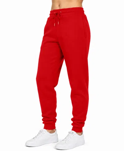 Blue Ice Women's Loose Fit Heavyweight Classic Fleece Jogger Sweatpants With Zipper Side Pockets In Red