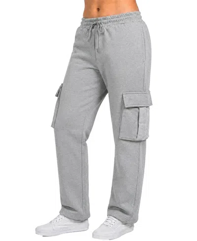 Blue Ice Women's Loose Fit Open Bottom Fleece Jogger Sweatpants With Velcro Cargo Pockets In Gray