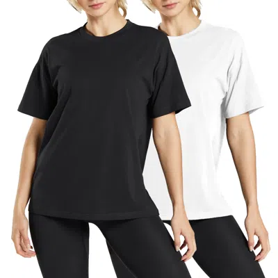 Blue Ice Women's Loose Fit Short Sleeve Crew Neck Solid Tee-2 Pack In Black
