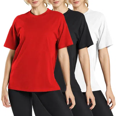 Blue Ice Women's Loose Fit Short Sleeve Crew Neck Solid Tee-3 Pack In Red