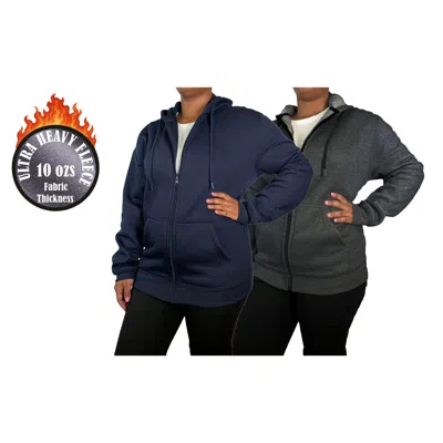 Blue Ice Women's Loose Fit Super Heavyweight Fleece Lined Full-zip Hoodie-2 Pack In Multi