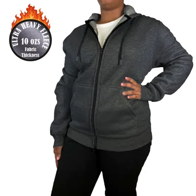 Blue Ice Women's Loose Fit Super Heavyweight Fleece Lined Full-zip Hoodie In Gray