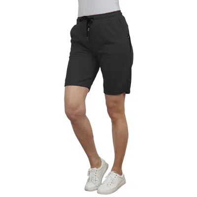 Blue Ice Women's Loose Fit Tech Fleece Jogger Sweat Lounge Shorts With Long Zipper Side Pocket In Black