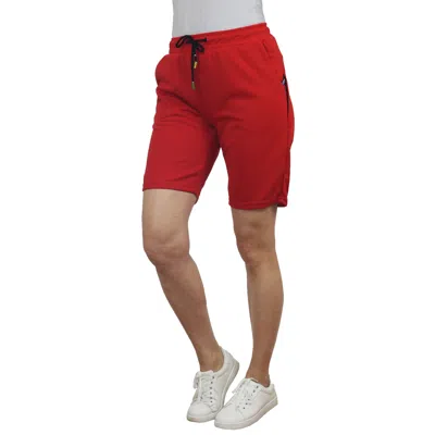 Blue Ice Women's Loose Fit Tech Fleece Jogger Sweat Lounge Shorts With Long Zipper Side Pocket In Red