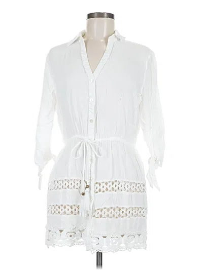 Pre-owned Blue Island 3/4 Sleeve Button Down Shirt In White