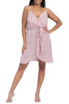 Blue Leopard Floral-print Surplice Jersey Mini Dress In Pink In Pink