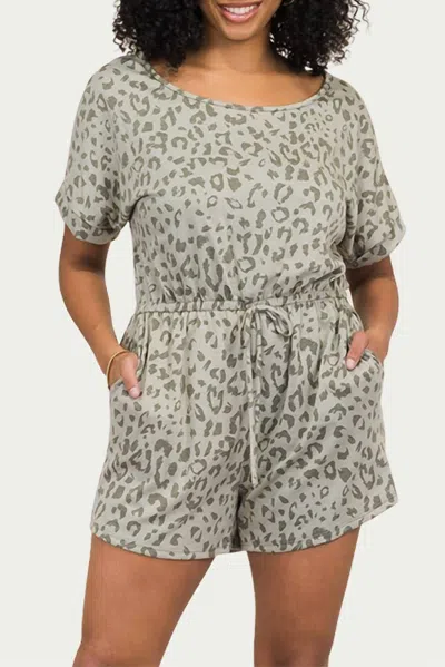 Blue Leopard Leopard Stretch Modal-blend Romper In Olive In Gray