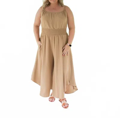 Blue Leopard Storybook Charm Sleeveless Romper In Brown In Beige