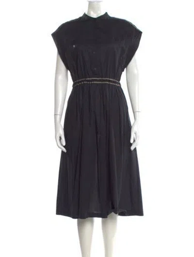 Pre-owned Blue Les Copains Mock Neck Midi Length Dress In Gray