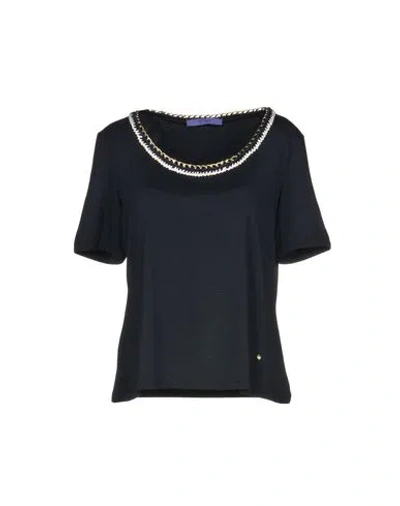Blue Les Copains Woman T-shirt Midnight Blue Size 10 Viscose, Elastane