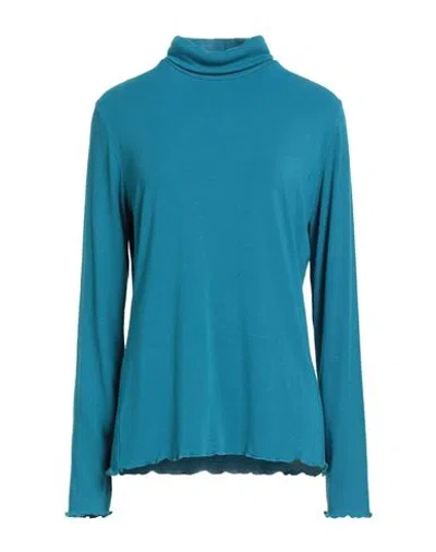 Blue Les Copains Woman Turtleneck Turquoise Size 10 Modal, Wool, Elastane