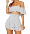 Blue Life Lola Off The Shoulder Crop Top In White Black Pinstripe