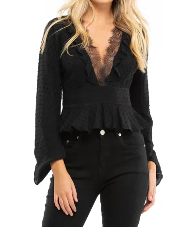 Blue Life Prince V-neck Long Sleeve Top In Black Lace