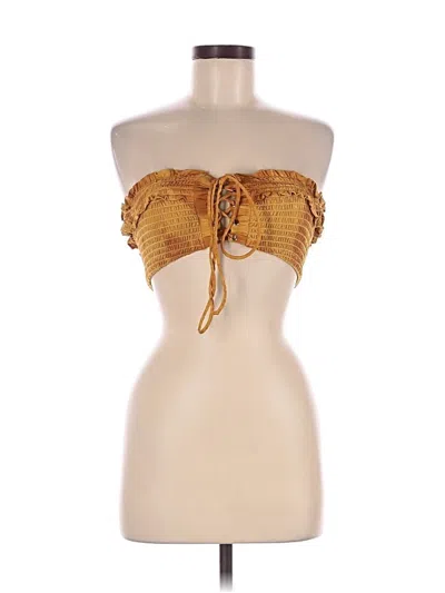 Pre-owned Blue Life Sleeveless Top Gold Strapless Neckline Tops