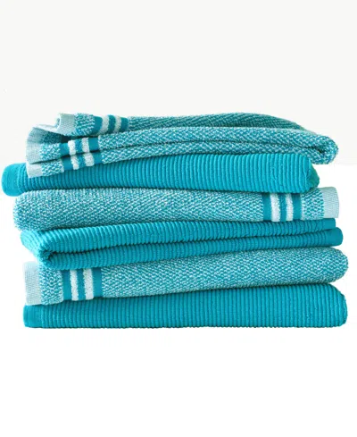 Blue Loom Logan Marled Rib Kitchen Towel, Set Of 6 In Aegean