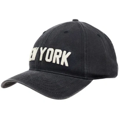 Blue Marlin New York Chainstitch Embroidered Pigment Washed Canvas Uncle Cap In Black