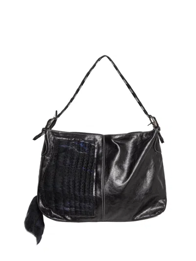 Blue Nude Women's Black / Blue Tamot Merino Wool & Patent Leather Upcycled Shoulder Bag In Black/blue