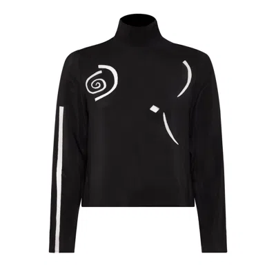 Blue Nude Women's Black / White Giger Printed Silk Mock Neck Top In Black/white