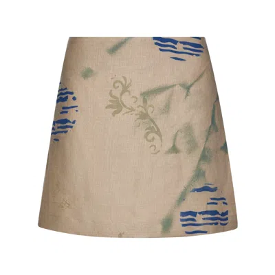Blue Nude Women's Green / Blue / Brown Cabane Hand-painted Linen Miniskirt