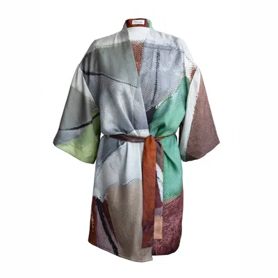Blue Nude Women's Grey / Brown / Red Condesa Silk Kimono In Grey/brown/red