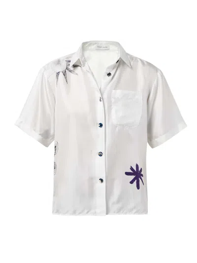 Blue Nude Women's White Isalos Silk Button-up Printed Shirt