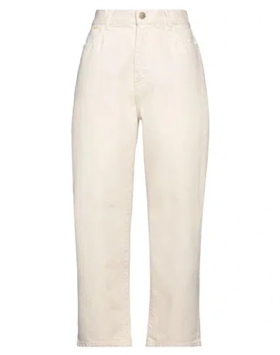 Blue Of A Kind Woman Denim Pants Cream Size 30 Cotton In White