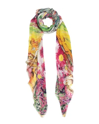 Blue Pacific Floral & Seashell Print Scarf In Pink