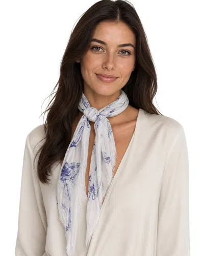 Blue Pacific Floral Sketch Neckerchief In White