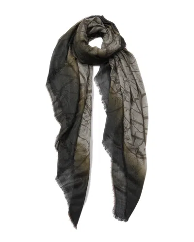 Blue Pacific Glitter Leaves Cashmere-blend Scarf In Green