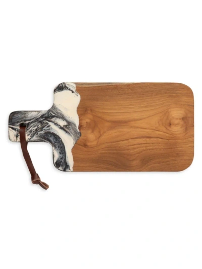 Blue Pheasant Austin Resin & Teak Serving Board In Black Swirled Natural