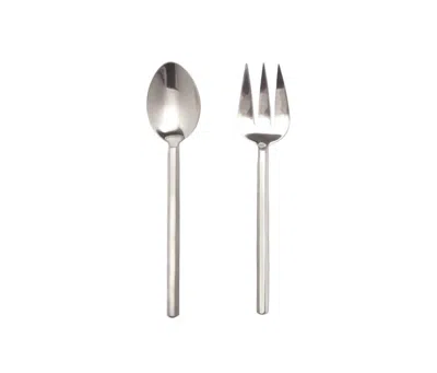 Blue Pheasant Roland Polished Serving Spoon & Fork - Set Of 2 In Silver