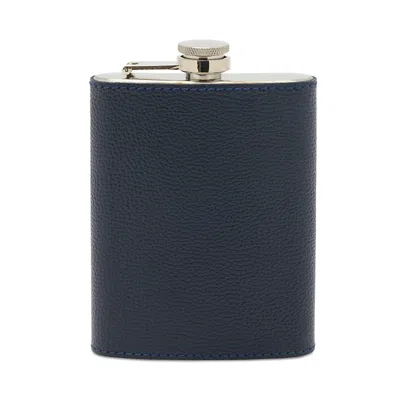 Blue Pheasant Warren Stainless Steel And Full Grain Leather Flask In Navy