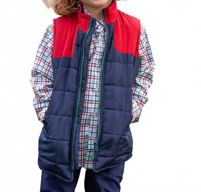 Blue Quail Clothing Co. Fall Puffer Plaid Vest In Navy And Red In Blue