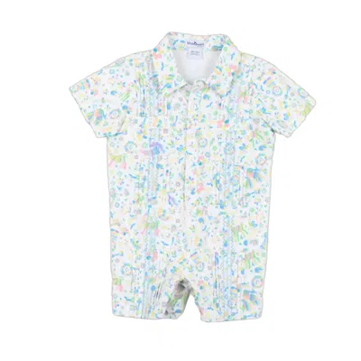 Blue Quail Clothing Co. Kids Spring Otomi Short Sleeve Guayabera Romper In White
