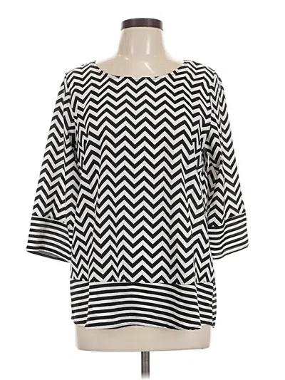 Pre-owned Blue Rain 3/4 Sleeve Top Black Chevron/herringbone Pattern Boatneck Tops