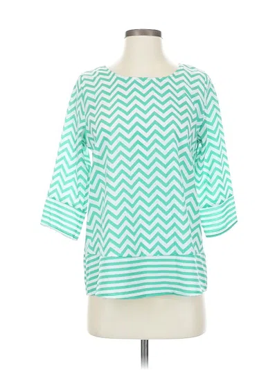 Pre-owned Blue Rain 3/4 Sleeve Top Teal Chevron/herringbone Pattern Boatneck Tops In Blue