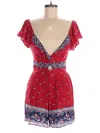 Blue Rain Romper In Red