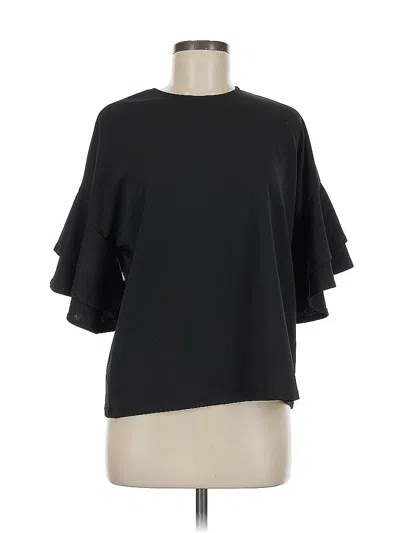 Pre-owned Blue Rain Short Sleeve Top Black Mock Neckline Tops