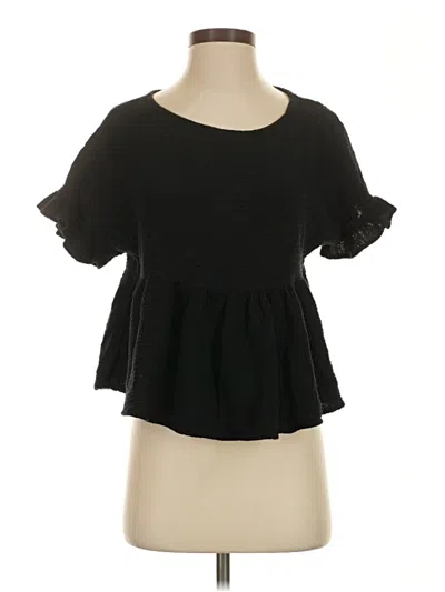 Pre-owned Blue Rain Short Sleeve Top Black Ruffles Neckline Tops