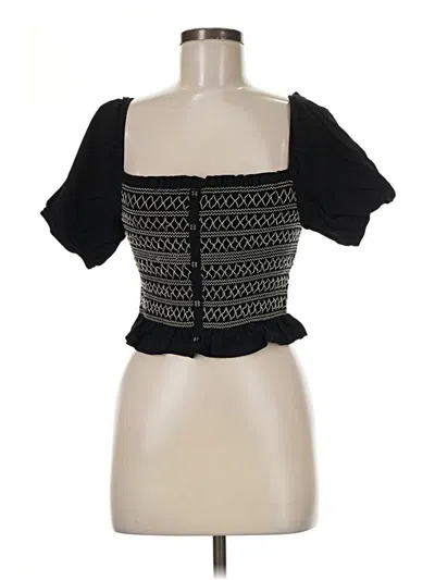 Pre-owned Blue Rain Short Sleeve Top Black Square Neckline Tops