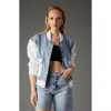 Blue Revival Admiral Mixed Media Bomber In Light Stone