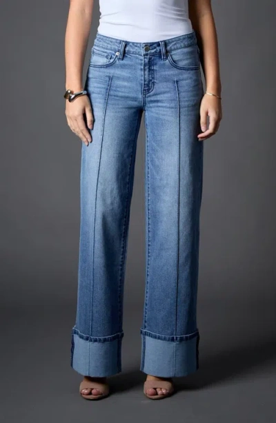 Blue Revival Cuffed Low Rise Recycled Wide Leg Jeans In Medium Tel Aviv