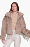 Blue Revival Dancing In The Moonlight Vegan Fur Jacket With Faux Leather Fringe In Ecru
