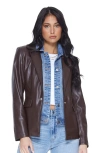 Blue Revival Helen Blazer Unreal Leather With Removable Denim Insert In Chocolate In Burgundy