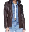 Blue Revival Helen Blazer Unreal Leather With Removable Denim Insert In Chocolate In Burgundy