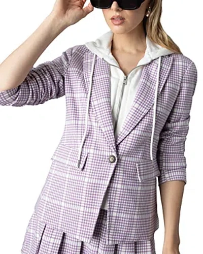 Blue Revival Helen Windowpane Print Hoodie Inset Blazer In Lavender Houndstooth